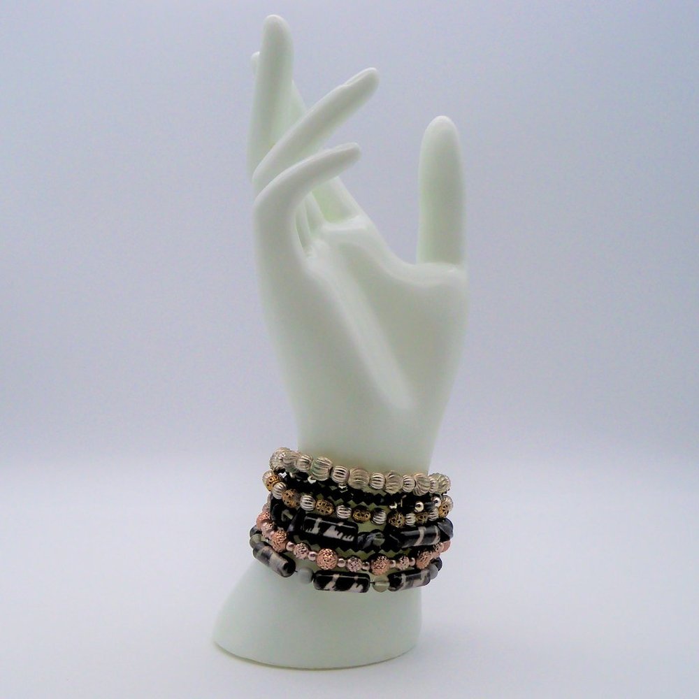 Handmade Stretchy Metal and Glass Bead Bracelet Set - Picture 2 of 11